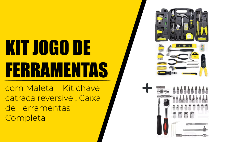 Kit jogo de Ferramentas com Maleta + Kit chave catraca reversível Caixa de Ferramentas Completa 