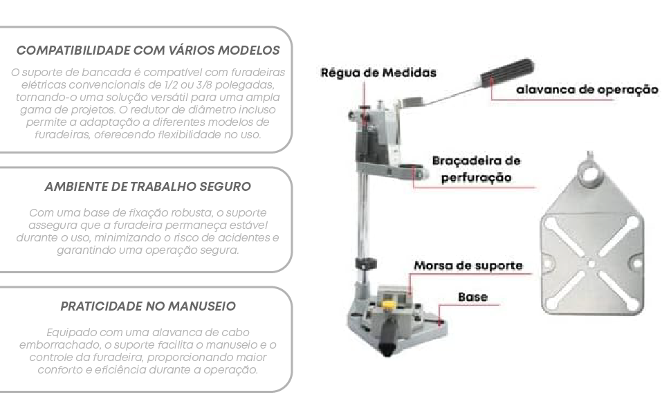 Suporte para Furadeira com Morsa - Ajuste de Altura e Ângulo para Trabalhos para Perfuração