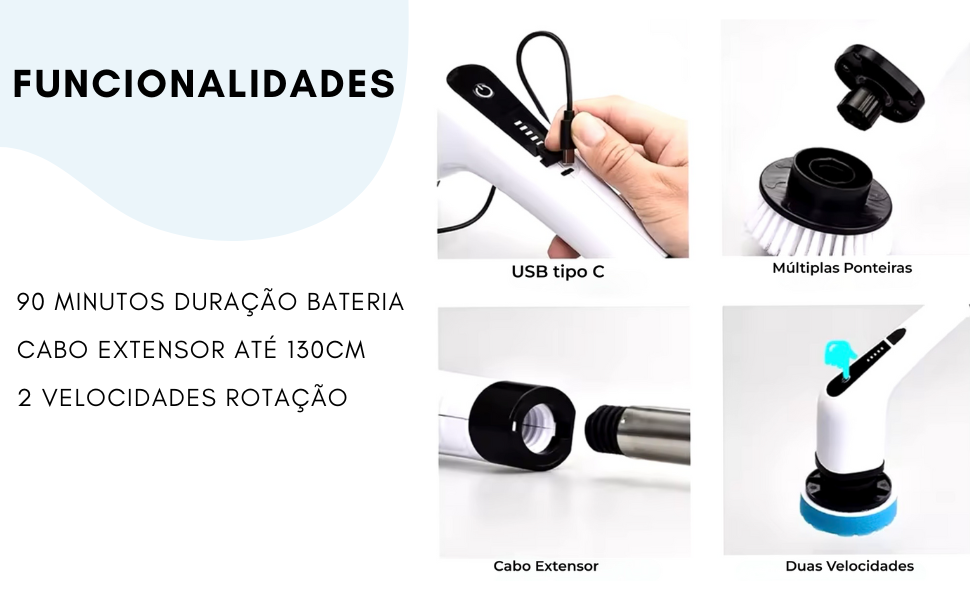 Esfregão Elétrico Giratório Múltiplas Ponteiras Casa Carro