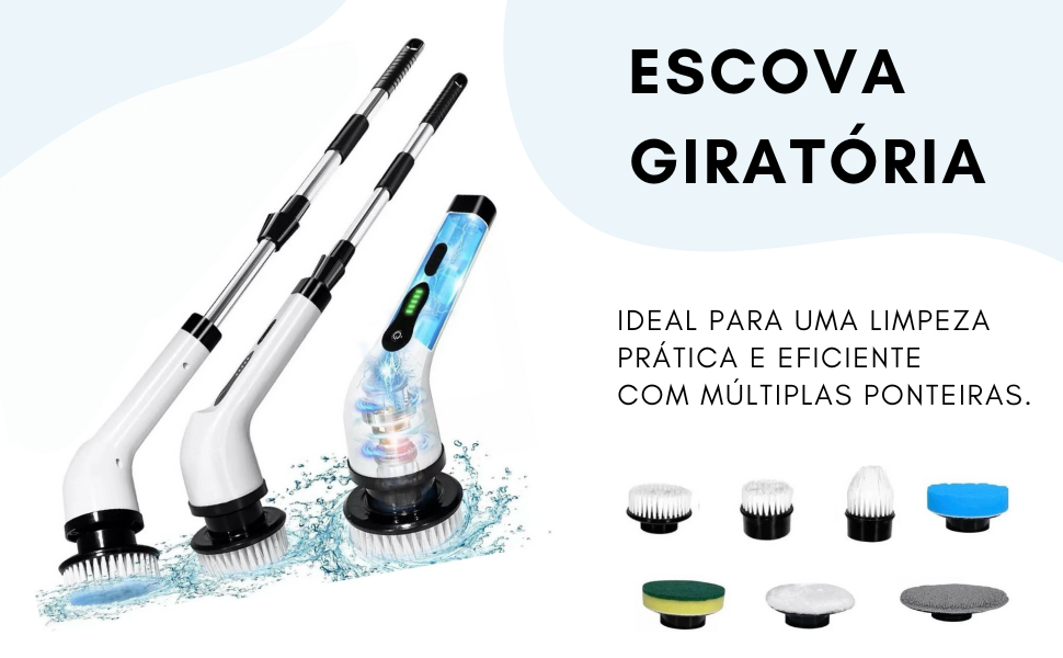 Escova De Limpeza Elétrica Para Casa Com Múltiplas Ponteiras Sem Fio Recarregável USB 