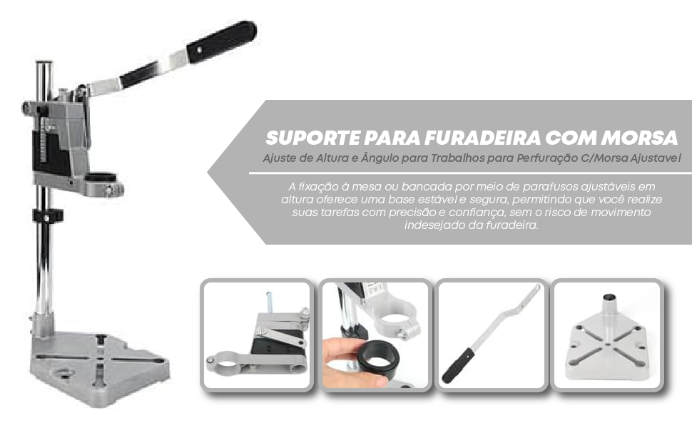 Suporte para Furadeira com Morsa - Ajuste de Altura e Ângulo para Trabalhos para Perfuração