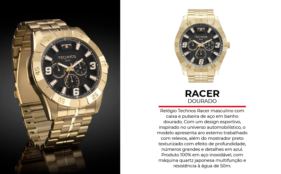 Relógio Technos Masculino Racer Dourado
