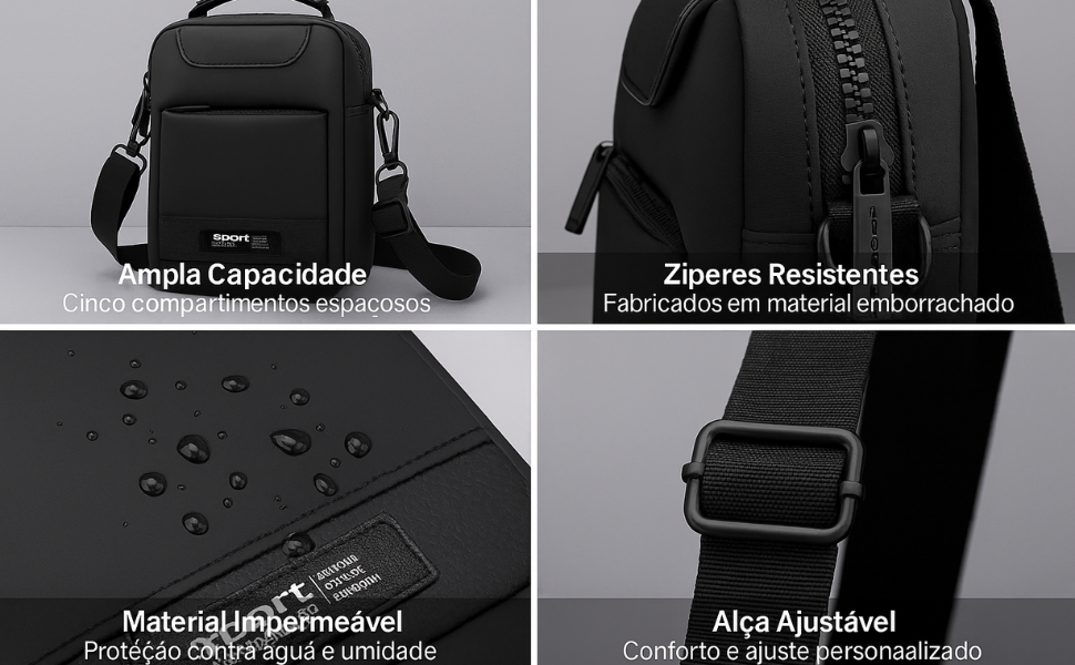 Bolsa de Ombro Pochete Shoulder Bag Impermeável Emborrachada