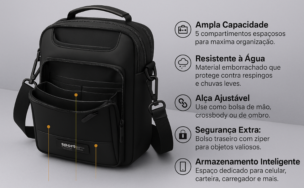 Bolsa de Ombro Pochete Shoulder Bag Impermeável Emborrachada