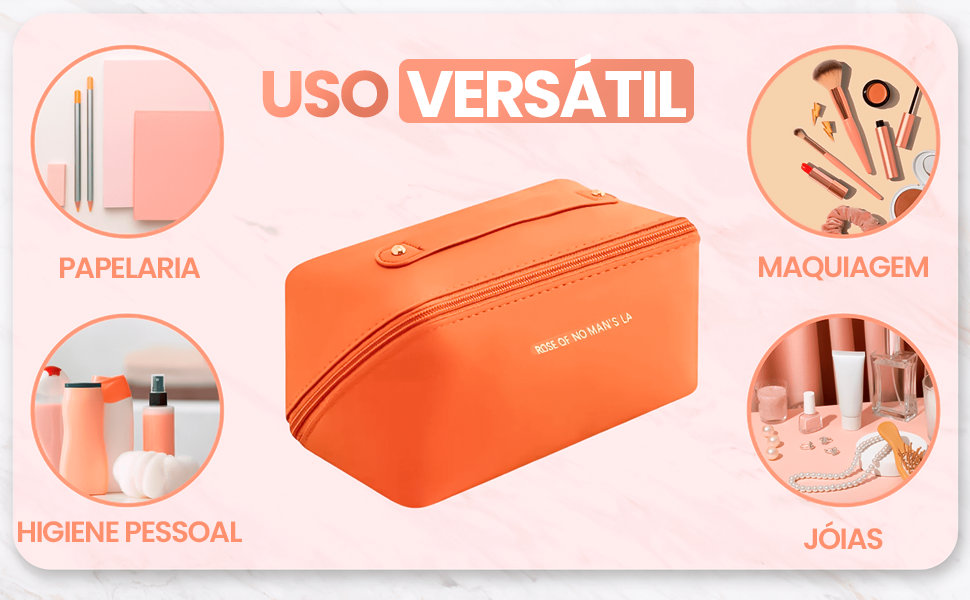 Necessaire Bolsa de Cosméticos Grande Portátil de Luxo Premium em Couro