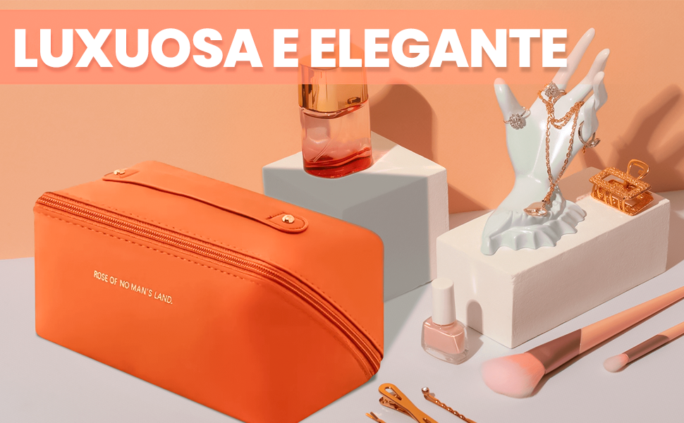 Necessaire Bolsa de Cosméticos Grande Portátil de Luxo Premium em Couro