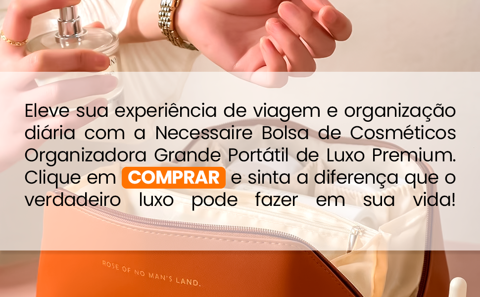 Necessaire Bolsa de Cosméticos Grande Portátil de Luxo Premium em Couro