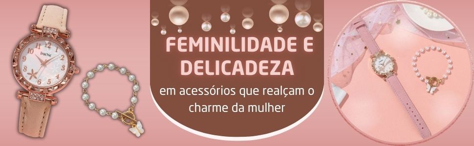 relógio rosa com pulseira