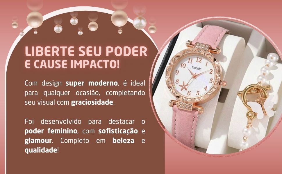 relógio rosa com pulseira