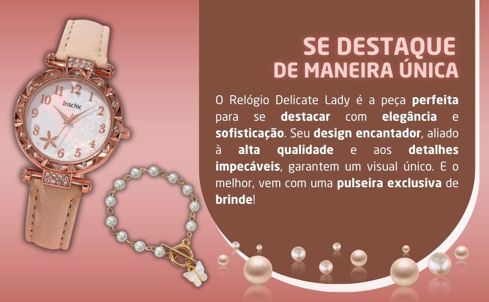 relógio rosa com pulseira