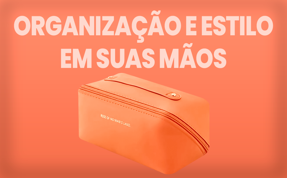 Necessaire Bolsa de Cosméticos Grande Portátil de Luxo Premium em Couro