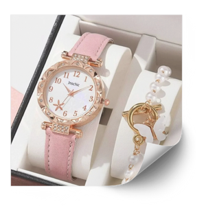 relógio rosa com pulseira